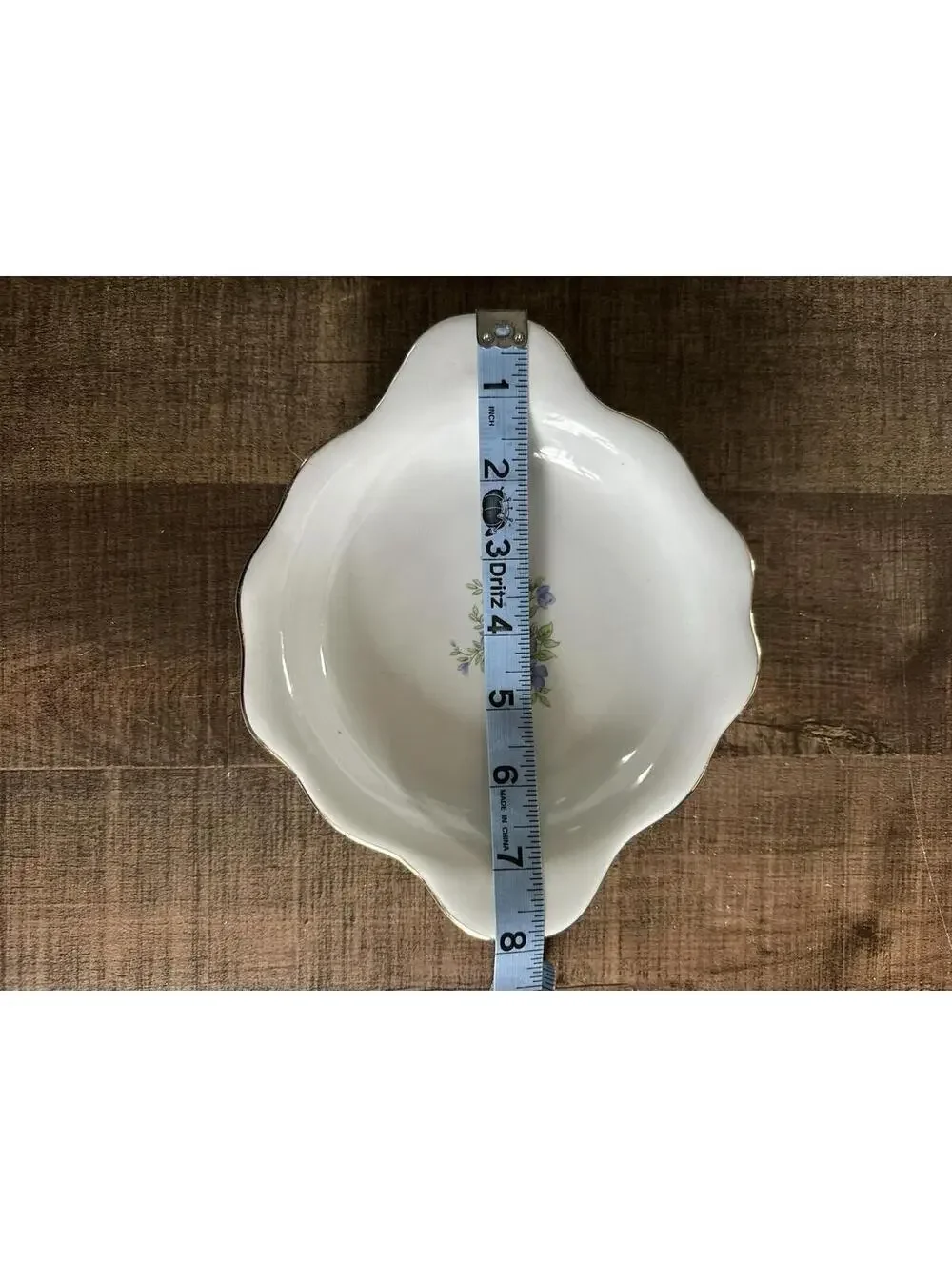 Vintage Blue Floral Porcelain Decorative Bowl With Gold Rim